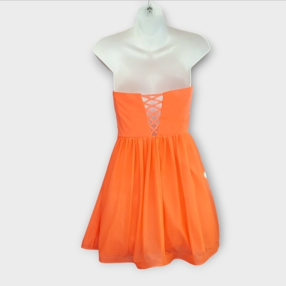 NWT My Michelle Vibrant Coral Strapless Embellished Full Layered Dress ~size 5 - Picture 6 of 9